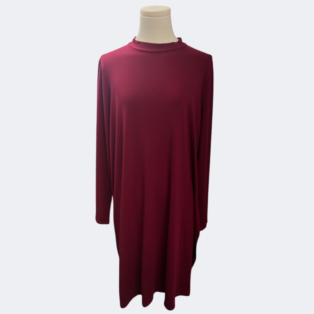 Eileen Fisher Dress XL Red Tunic Style Long Sleeves Mock Neck Jersey Stretch